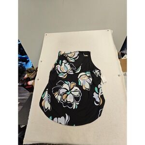 Nine West Womens Plus 3X Floral Sleeveless Blouse Black Mint Green Scoop Neck
